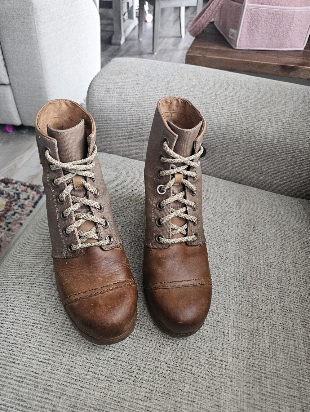 Sorel Lace-Up Canvas & Leather Wedge Boots – Women's Size 9 - Picture 5 of 8
